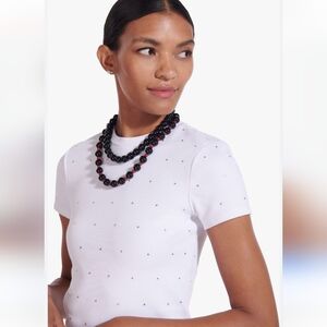 STAUD Sienna Rhinestone Tee, Cropped, size XL